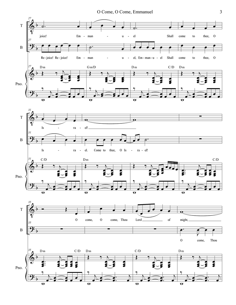 O Come, O Come, Emmanuel (Duet for Tenor and Bass Solo) Tenor Voice scores gallery preview page 3