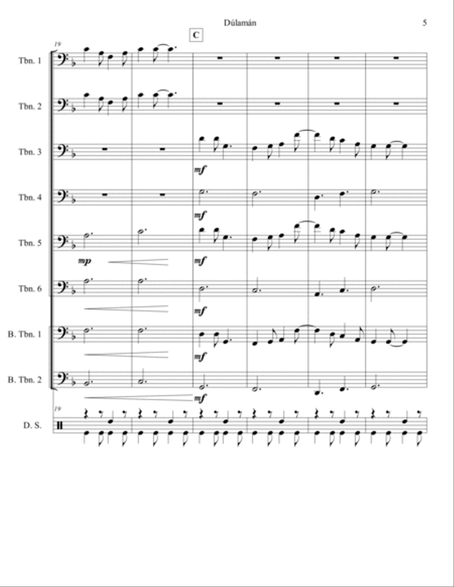 Dúlamán for Trombone Choir and Drumset Trombone scores gallery preview page 6