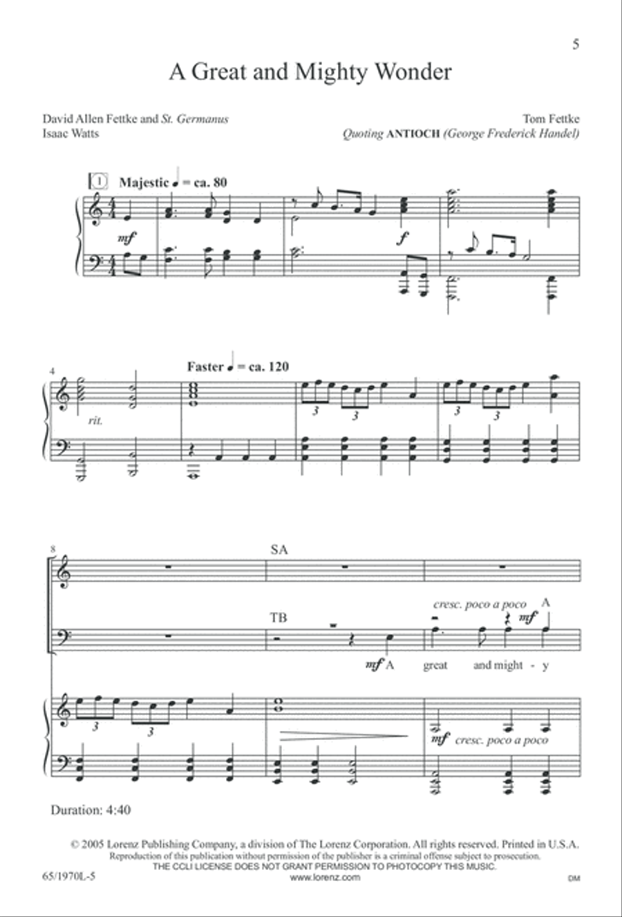 A Great and Mighty Wonder 4-Part scores gallery preview page 6
