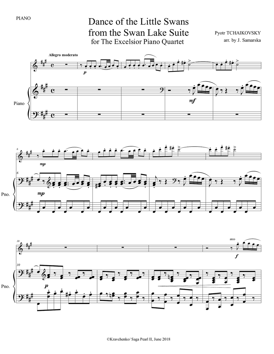 Pyotr Tchaikovsky - Dance of the Little Swans (Swan Lake ballet) arr. for piano quartet (score and p Piano Quartet scores gallery preview page 5