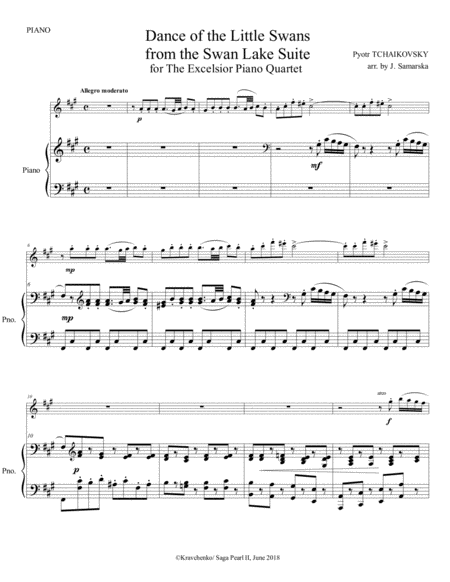 Pyotr Tchaikovsky - Dance of the Little Swans (Swan Lake ballet) arr. for piano quartet (score and p