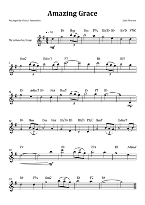 Amazing Grace - Baritone Saxophone Solo with Chord Notation