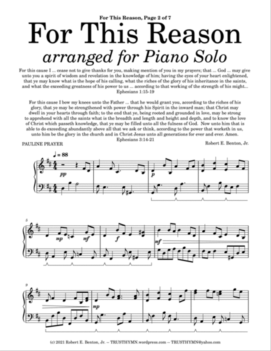 For This Reason (arranged for Piano Solo) image number null