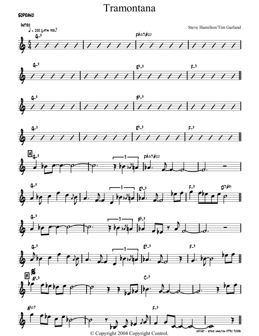 Tramontana Tramontana Soprano Saxophone scores gallery preview page 1