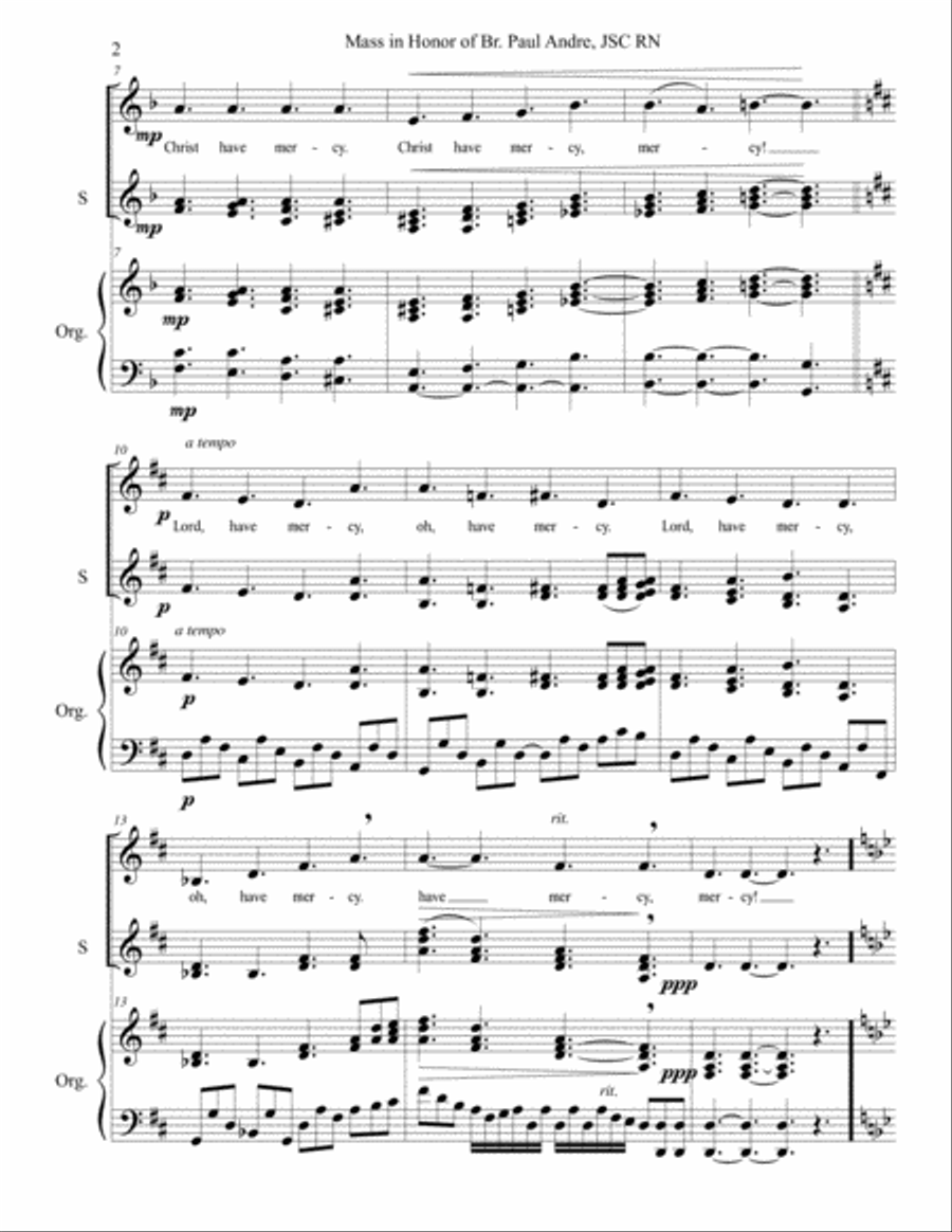 Mass in honor of Br Paul Andre, JSC, RN SSA scores gallery preview page 2