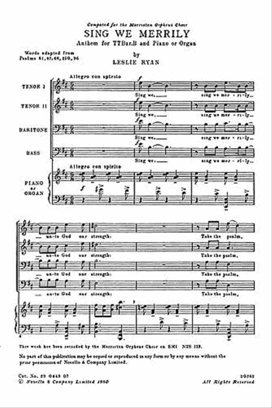 Ryan: Sing We Merrily Unto God Choir scores gallery preview page 1