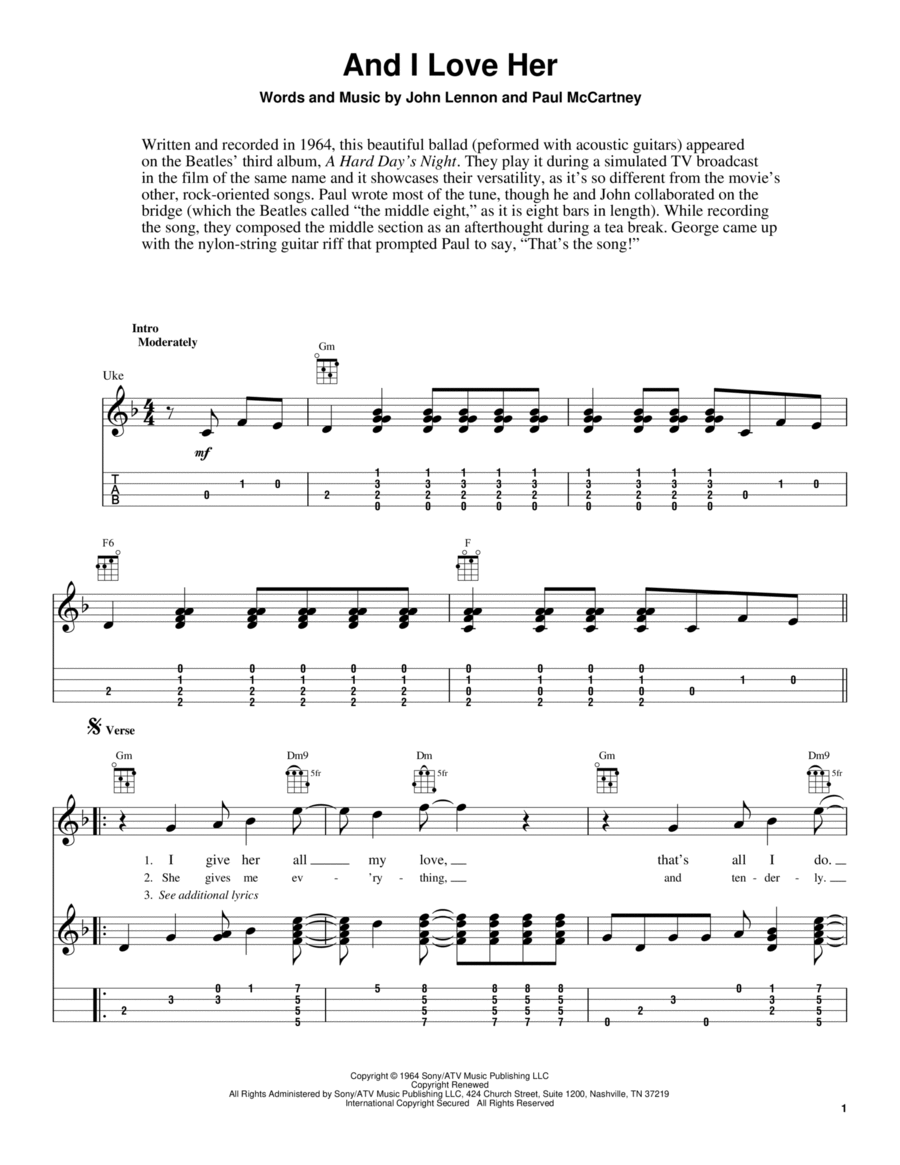 And I Love Her Ukulele scores gallery preview page 1