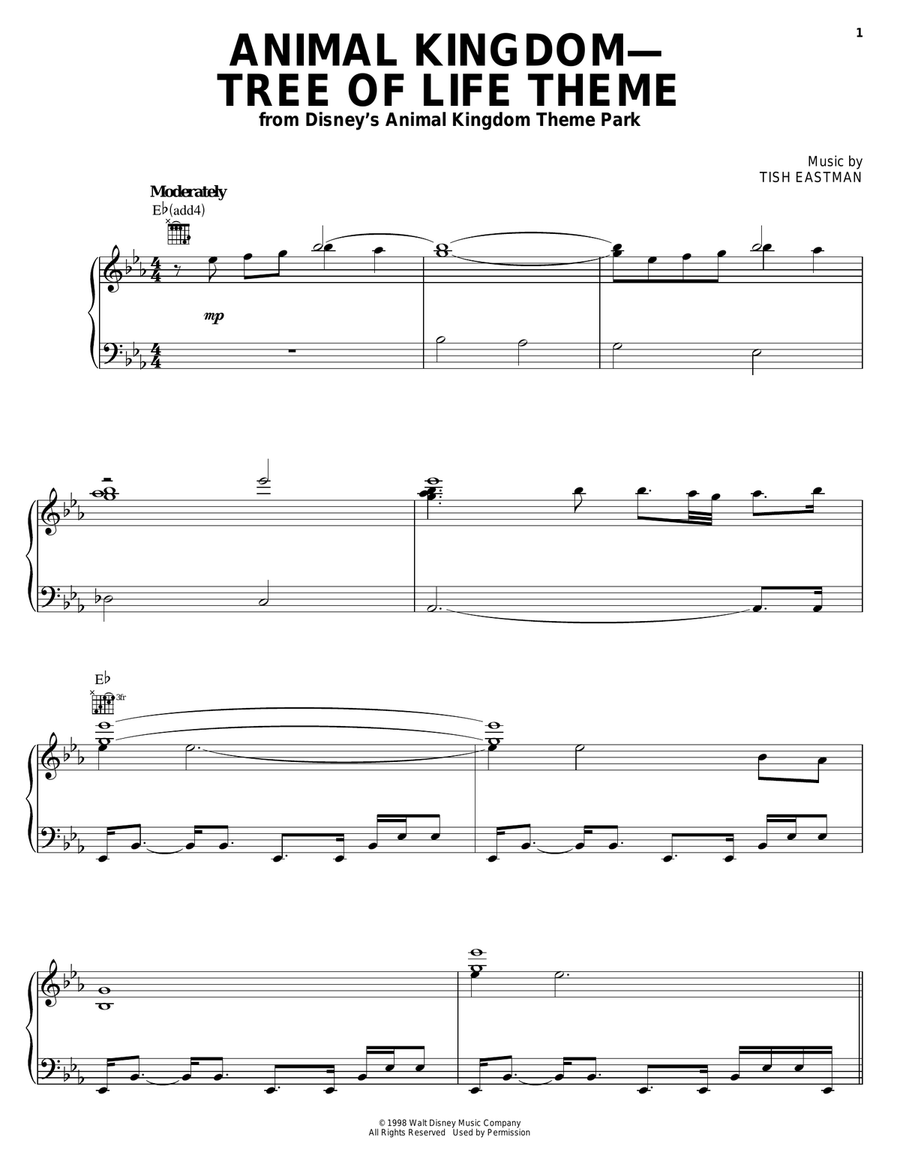 Animal Kingdom - Tree Of Life Theme Piano, Vocal, Guitar scores gallery preview page 1