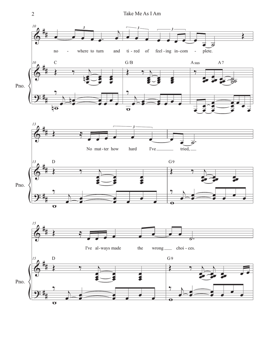 Take Me As I Am (Vocal solo - Medium Key) Piano, Vocal scores gallery preview page 2
