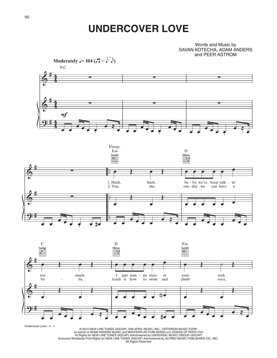 Undercover Love (from Rock Of Ages) Piano, Vocal, Guitar scores gallery preview page 1