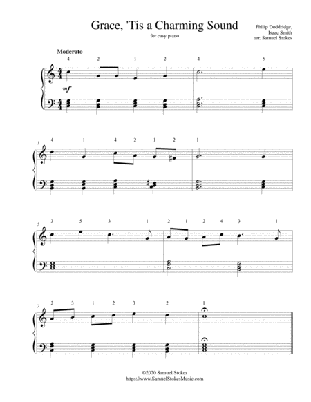 Grace, 'Tis a Charming Sound (Isaac Smith setting) - for easy piano image number null