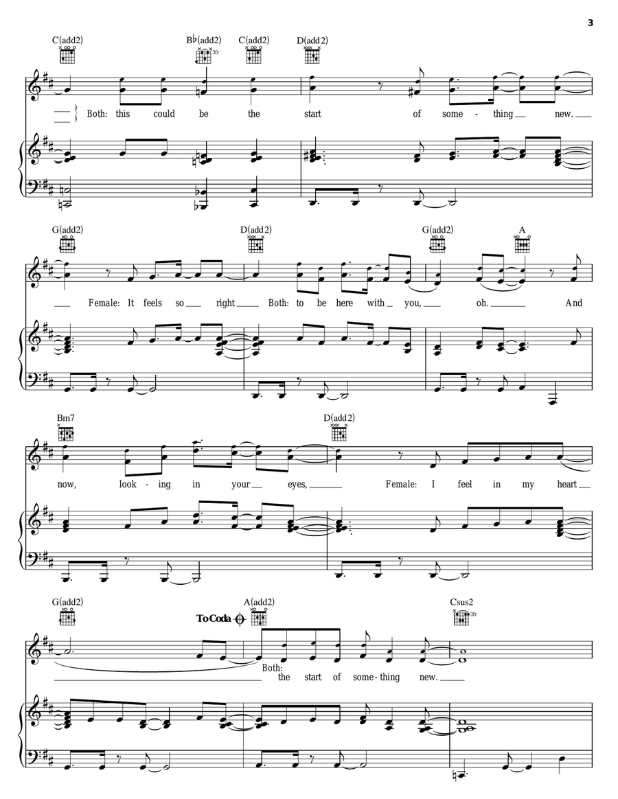 Start Of Something New Piano, Vocal, Guitar scores gallery preview page 3