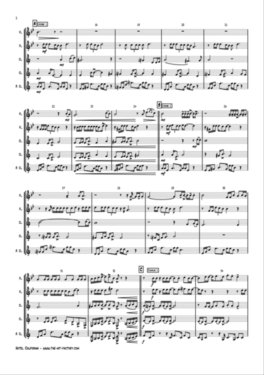 Hotel California Woodwind Quintet scores gallery preview page 2