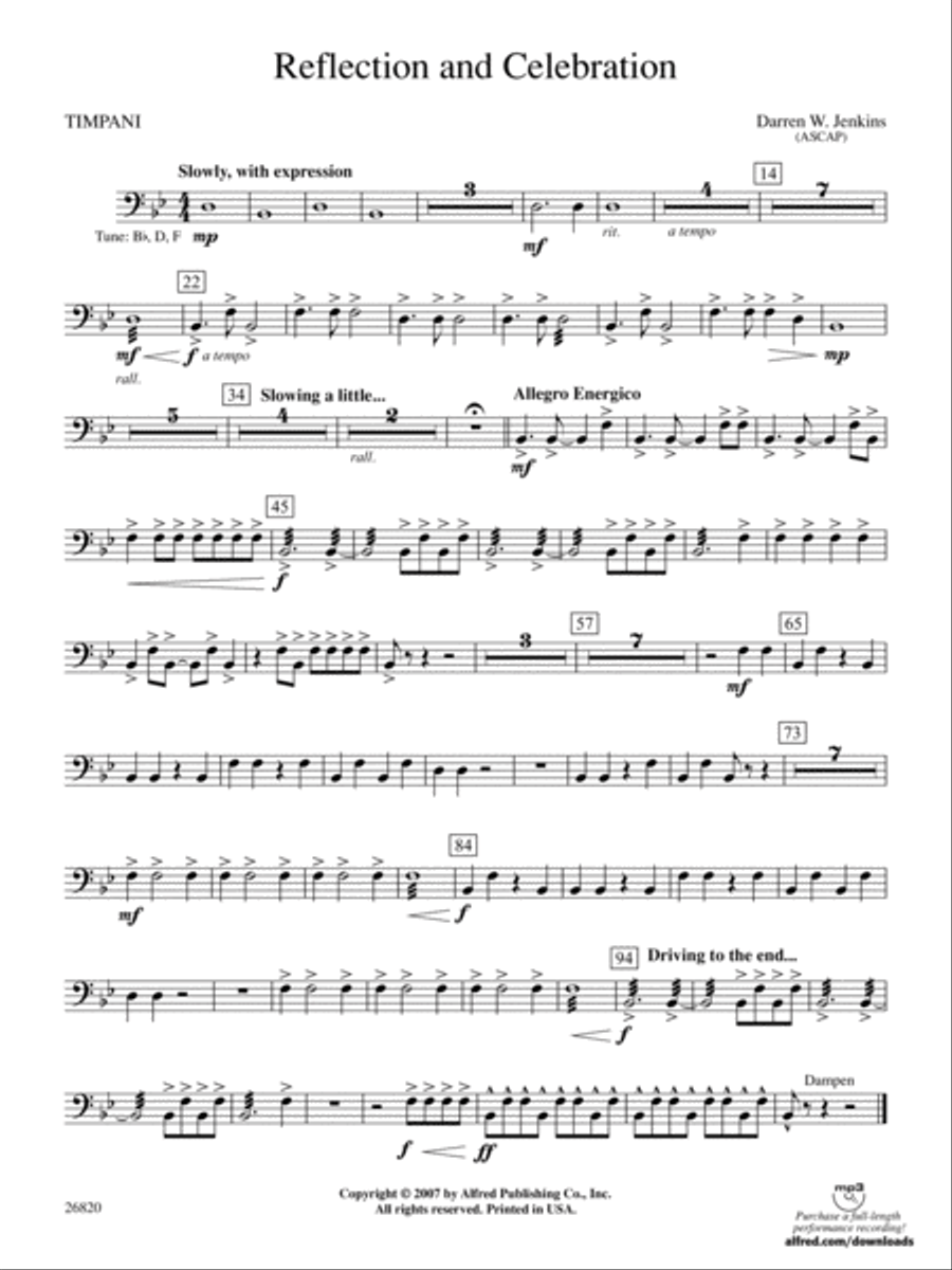 Reflection and Celebration: Timpani Concert Band scores gallery preview page 1