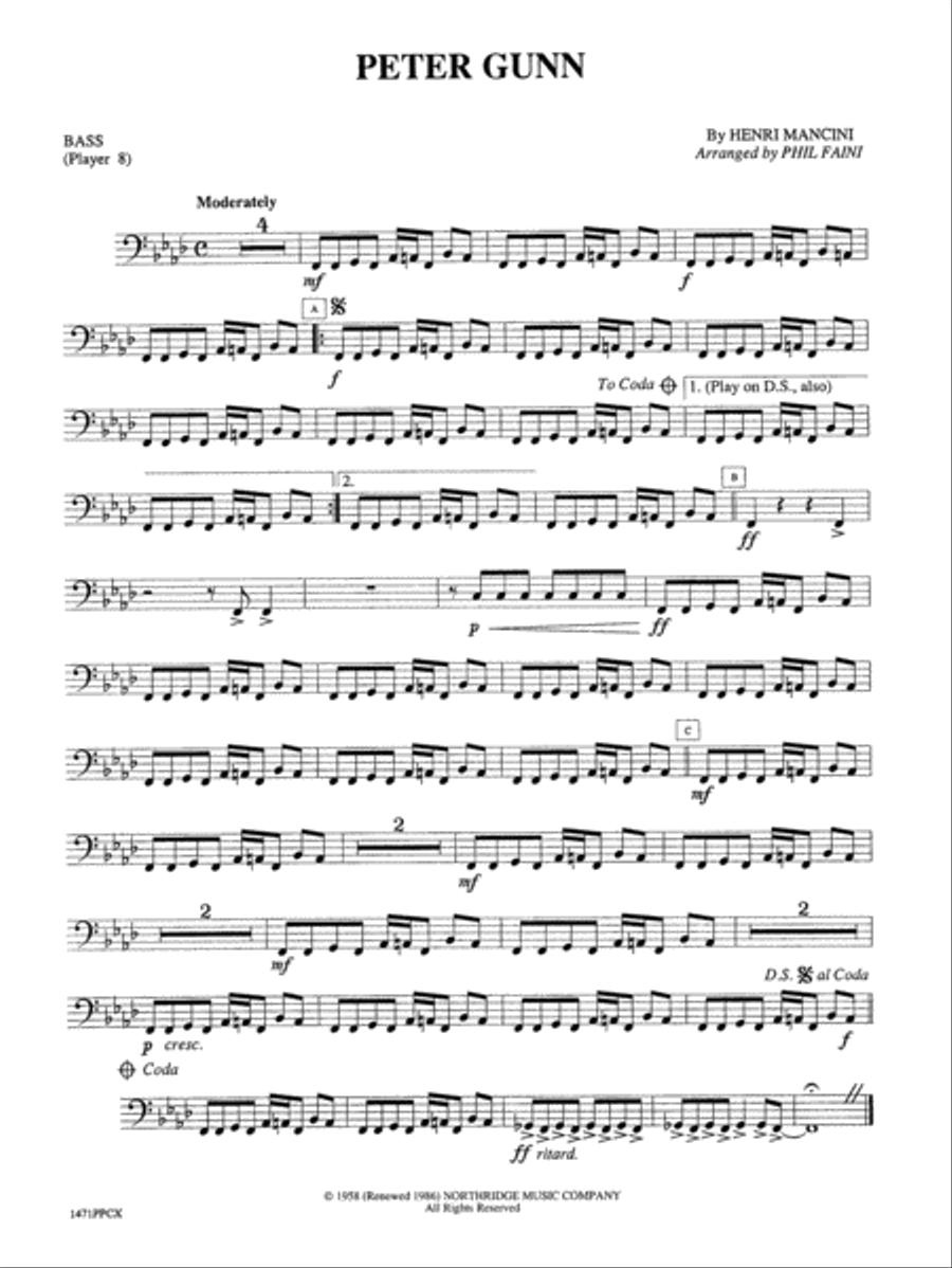 Peter Gunn: String Bass Percussion Ensemble scores gallery preview page 1