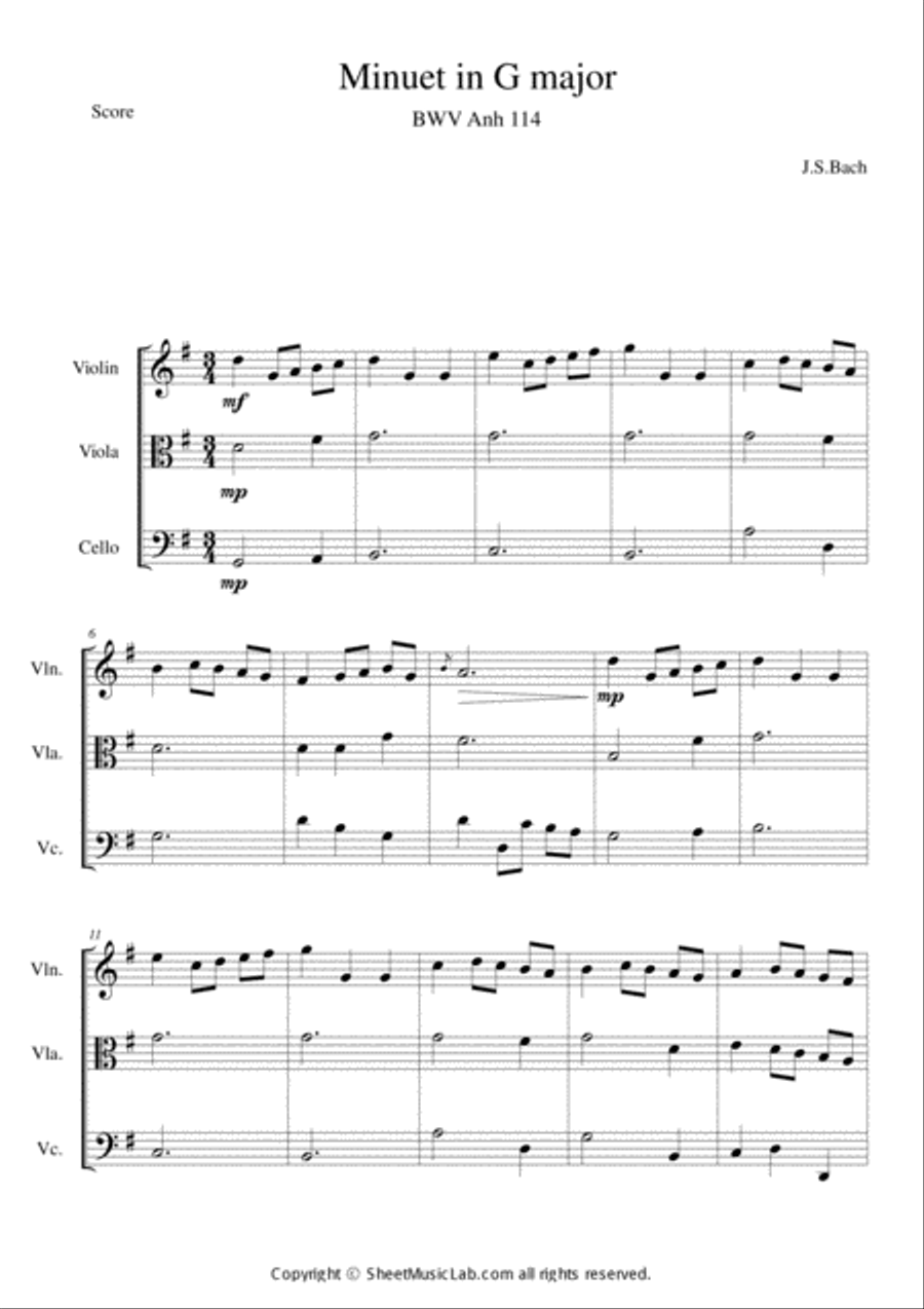 Minuet in G major Minuet in G major String Trio scores gallery preview page 1