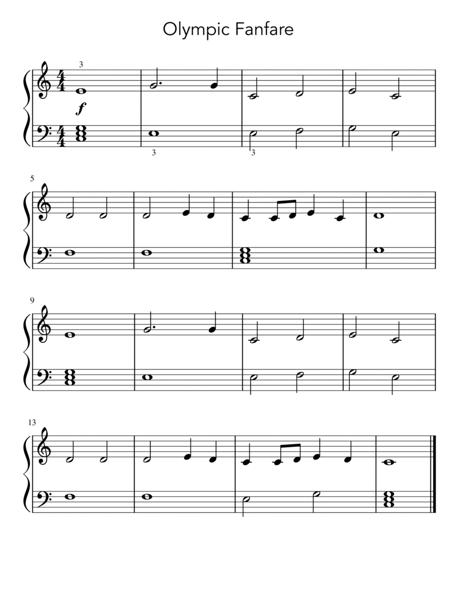 Olympic Fanfare (Olympic Theme) - Easy Beginner Piano Sheet Music