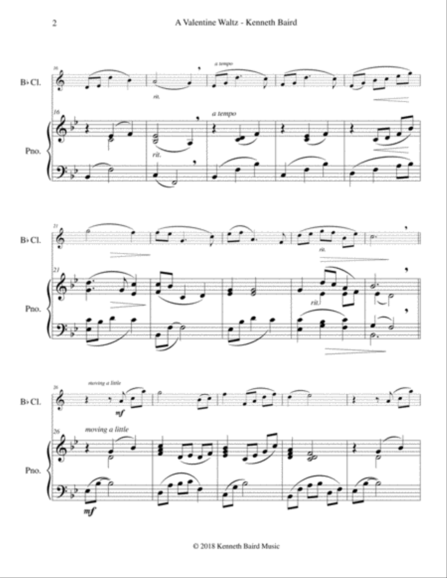 A Valentine Waltz (for clarinet and piano) Small Ensemble scores gallery preview page 3