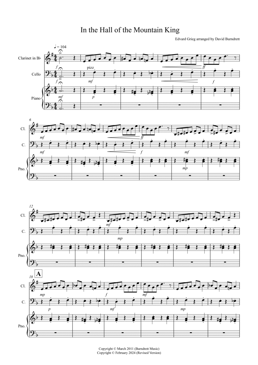 In the Hall of the Mountain King for Clarinet and Cello Duet B-Flat Clarinet scores gallery preview page 1