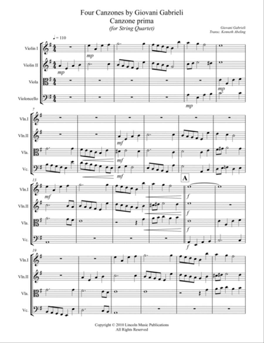 Gabrieli – Canzoni per sonare (for String Quartet) String Quartet scores gallery preview page 2