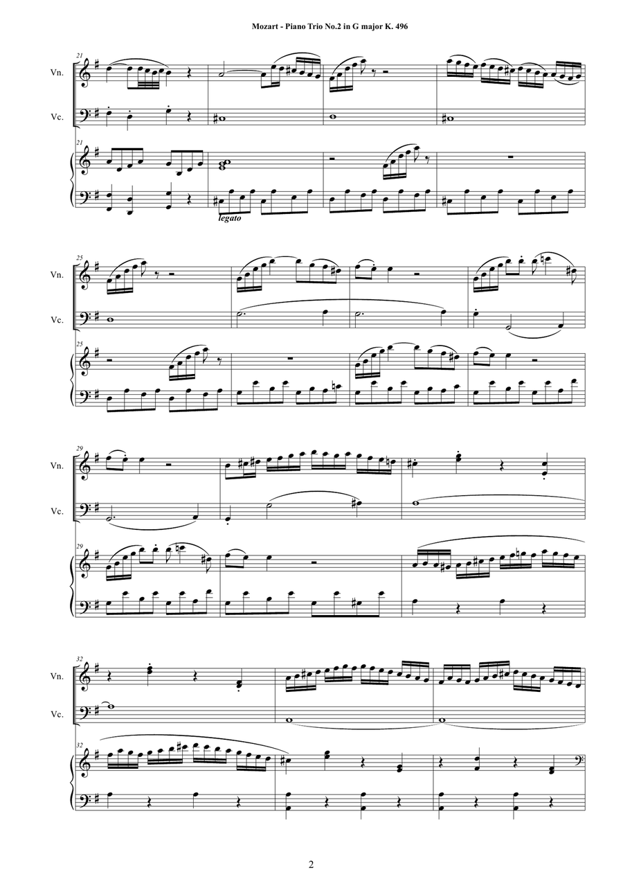 Mozart - Piano Trio No.2 in G major K 496 for Violin, Cello and Piano Cello scores gallery preview page 2