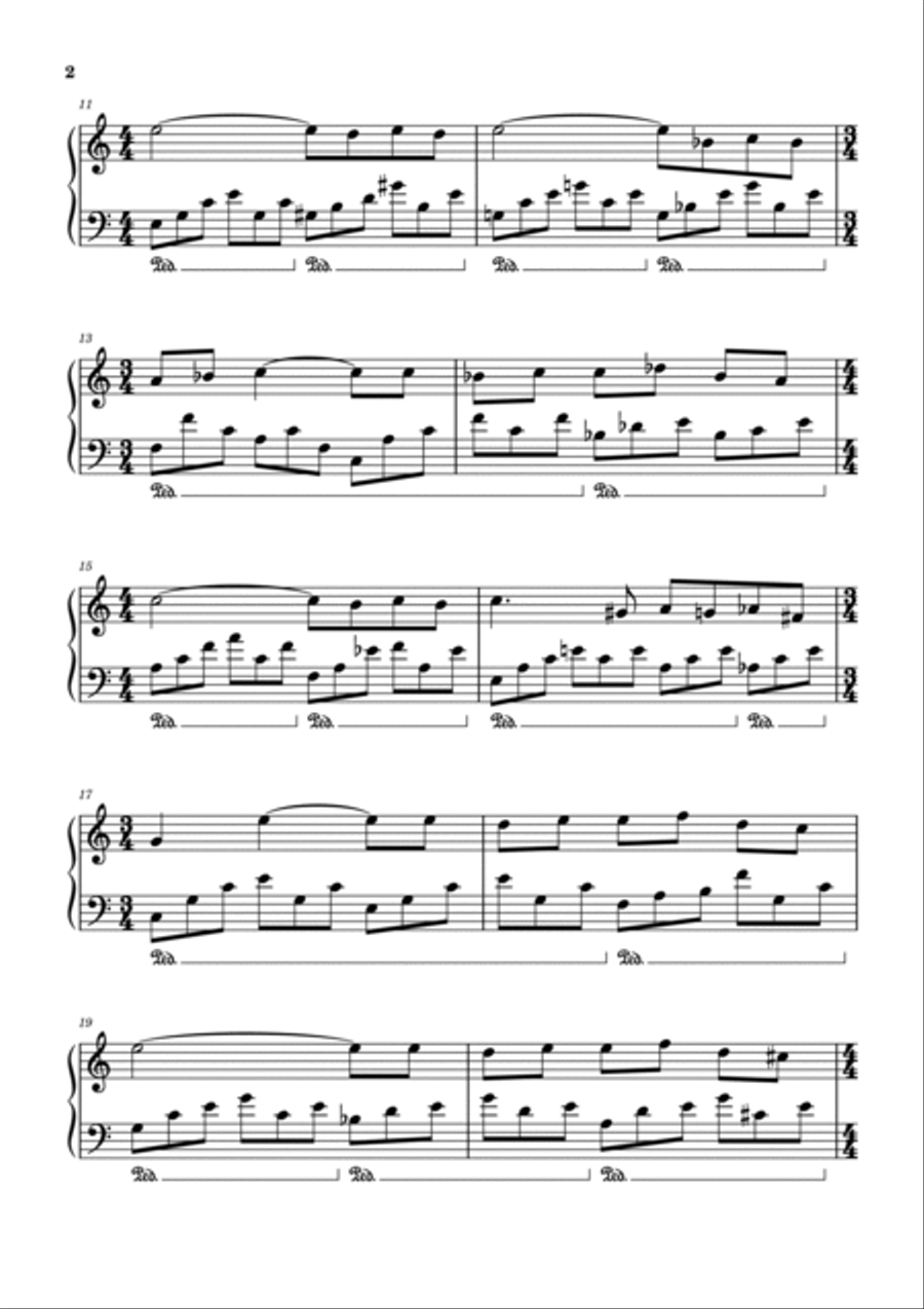 Theme from Rachmaninoff Piano Concerto No. 2 - Adagio Sostenuto - 2nd Movement Excerpt (Easy) Piano Solo scores gallery preview page 2