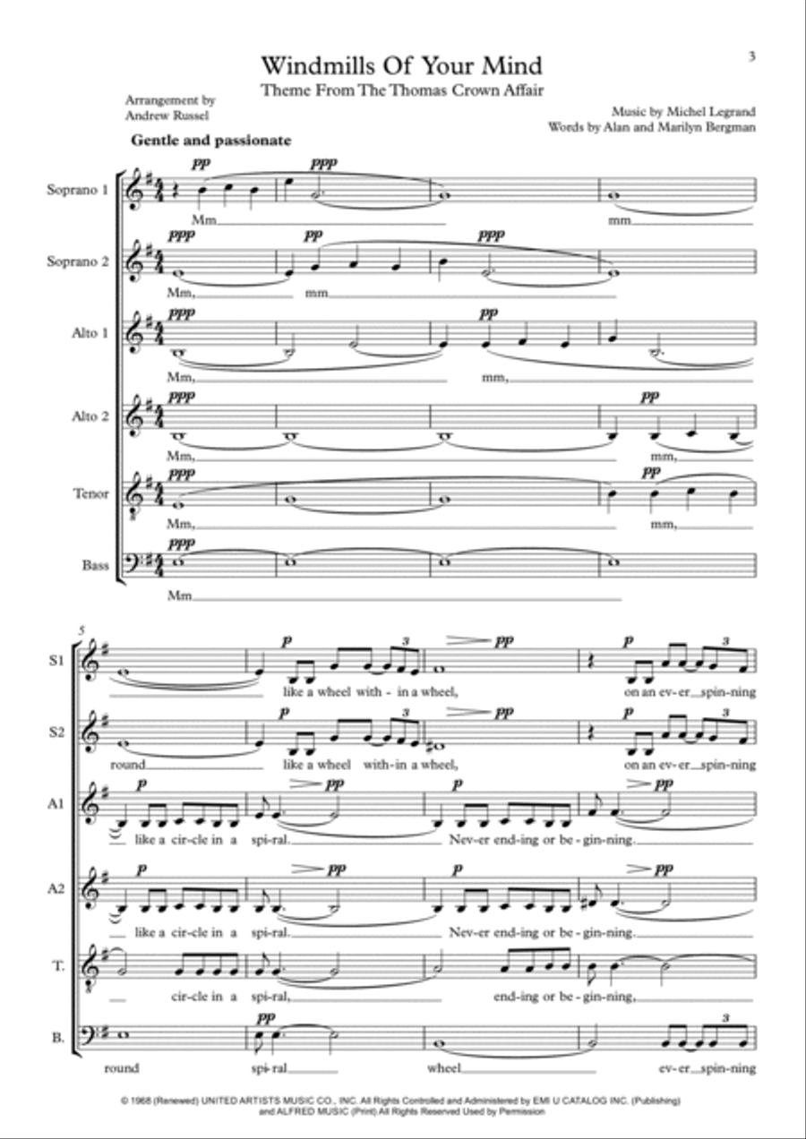 The Windmills Of Your Mind 4-Part scores gallery preview page 3