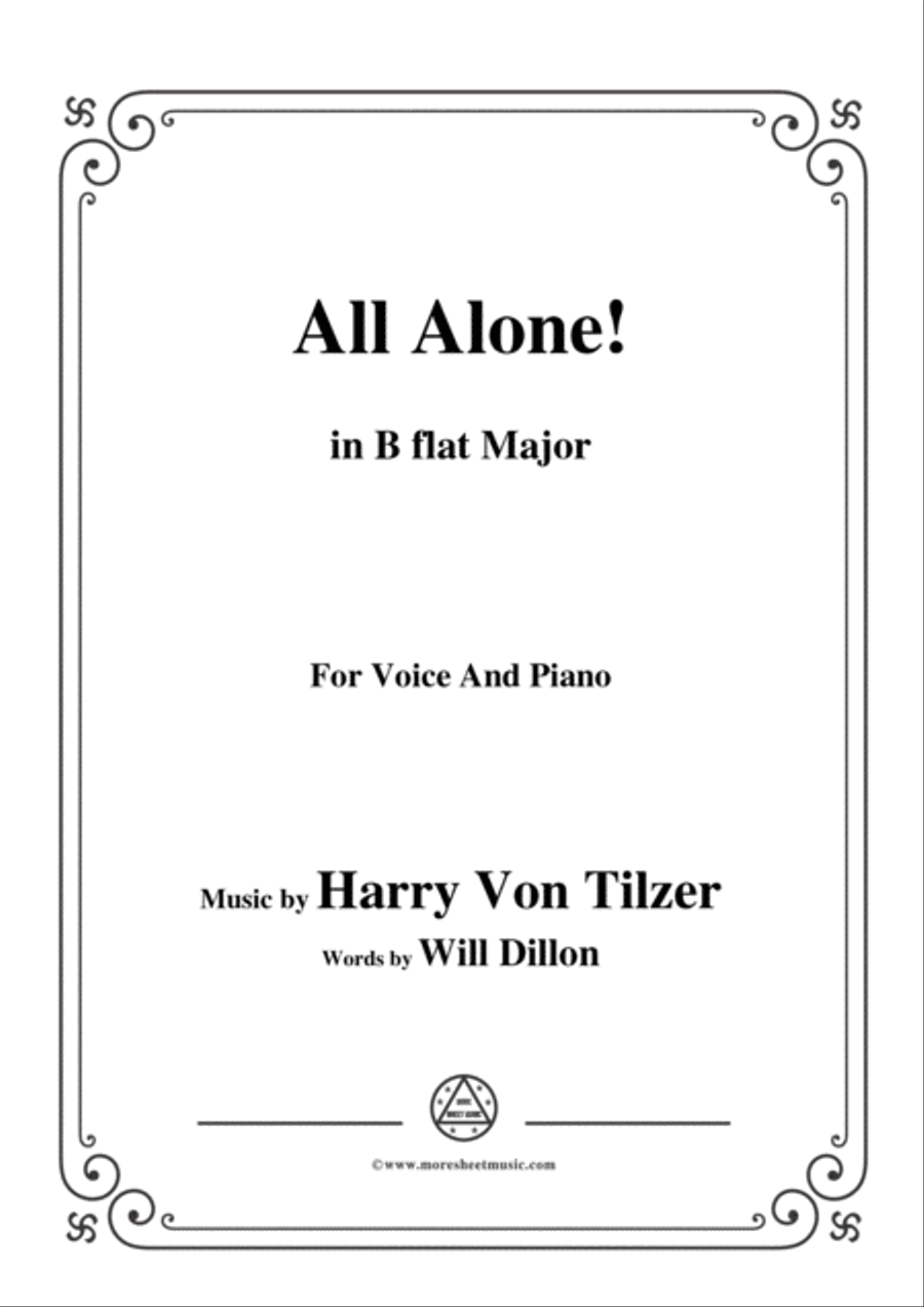 Harry Von Tilzer-All Alone,in B flat Major,for Voice and Piano Voice Solo scores gallery preview page 1