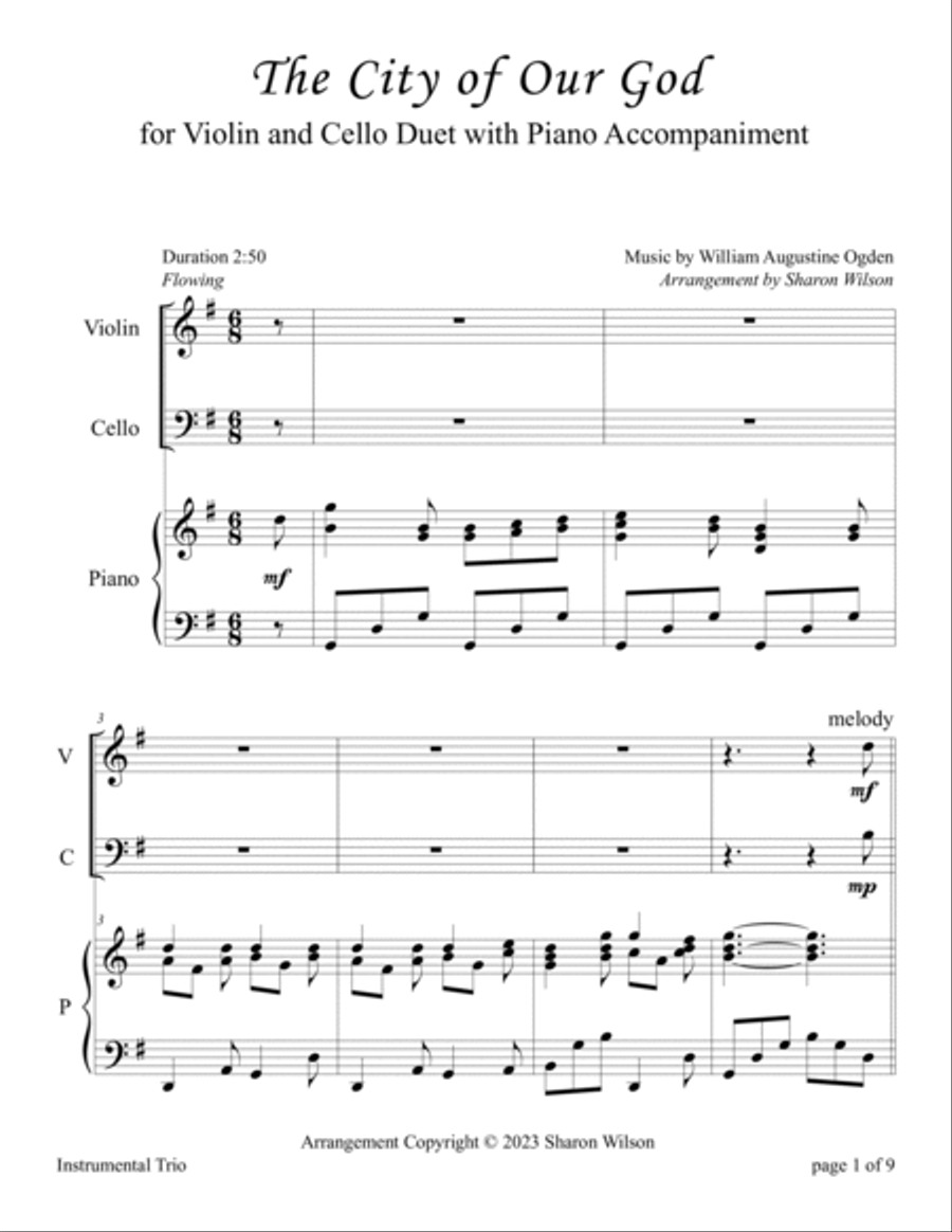 The City of Our God (for VIOLIN and CELLO Duet with PIANO Accompaniment) image number null