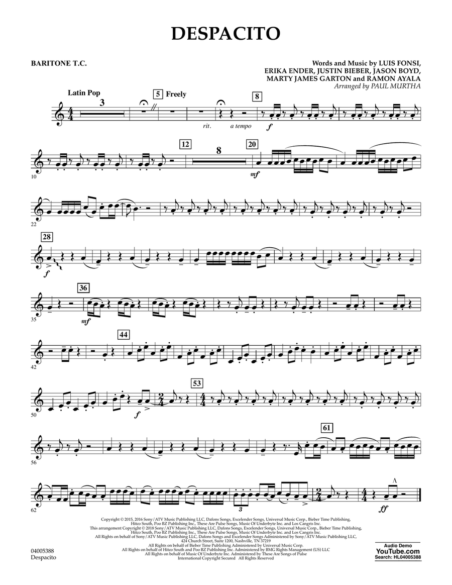 Despacito (arr. Paul Murtha) - Baritone T.C. Concert Band scores gallery preview page 1
