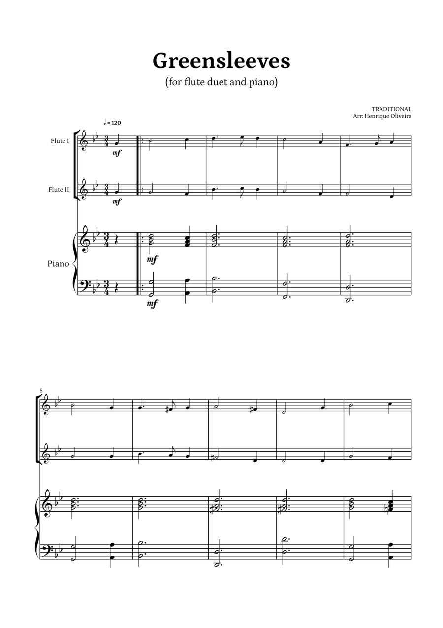 What Child Is This? (Greensleeves) - for flute duet and piano Flute Duet scores gallery preview page 1