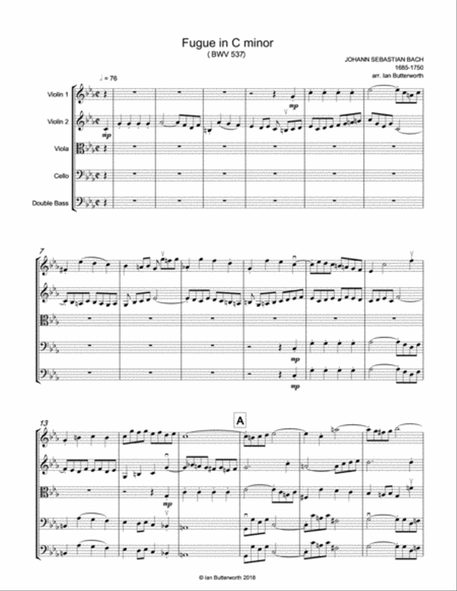 J.S.BACH Fugue in C minor (BWV537) for string orchestra String Orchestra scores gallery preview page 2