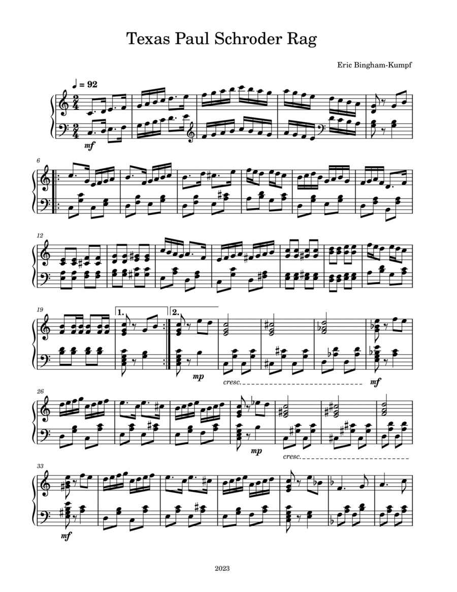 Texas Paul Schroder Rag Piano Solo scores gallery preview page 1