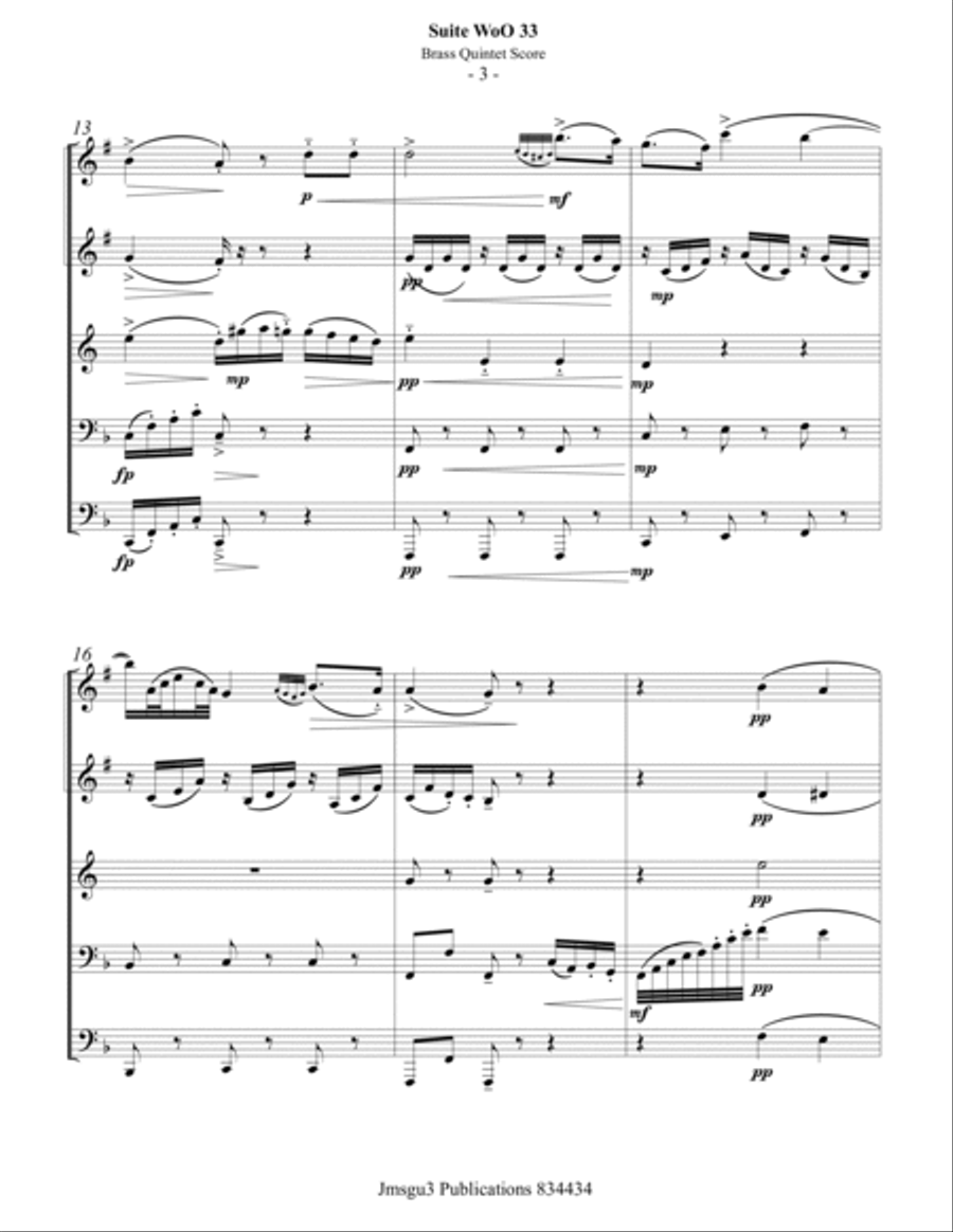 Beethoven: Suite WoO 33 for Brass Quintet Brass Quintet scores gallery preview page 3