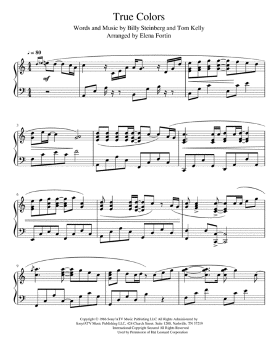 True Colors Piano Solo scores gallery preview page 2