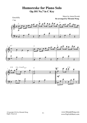 Humoreske Op.101 No.7 - Piano Solo in C Key
