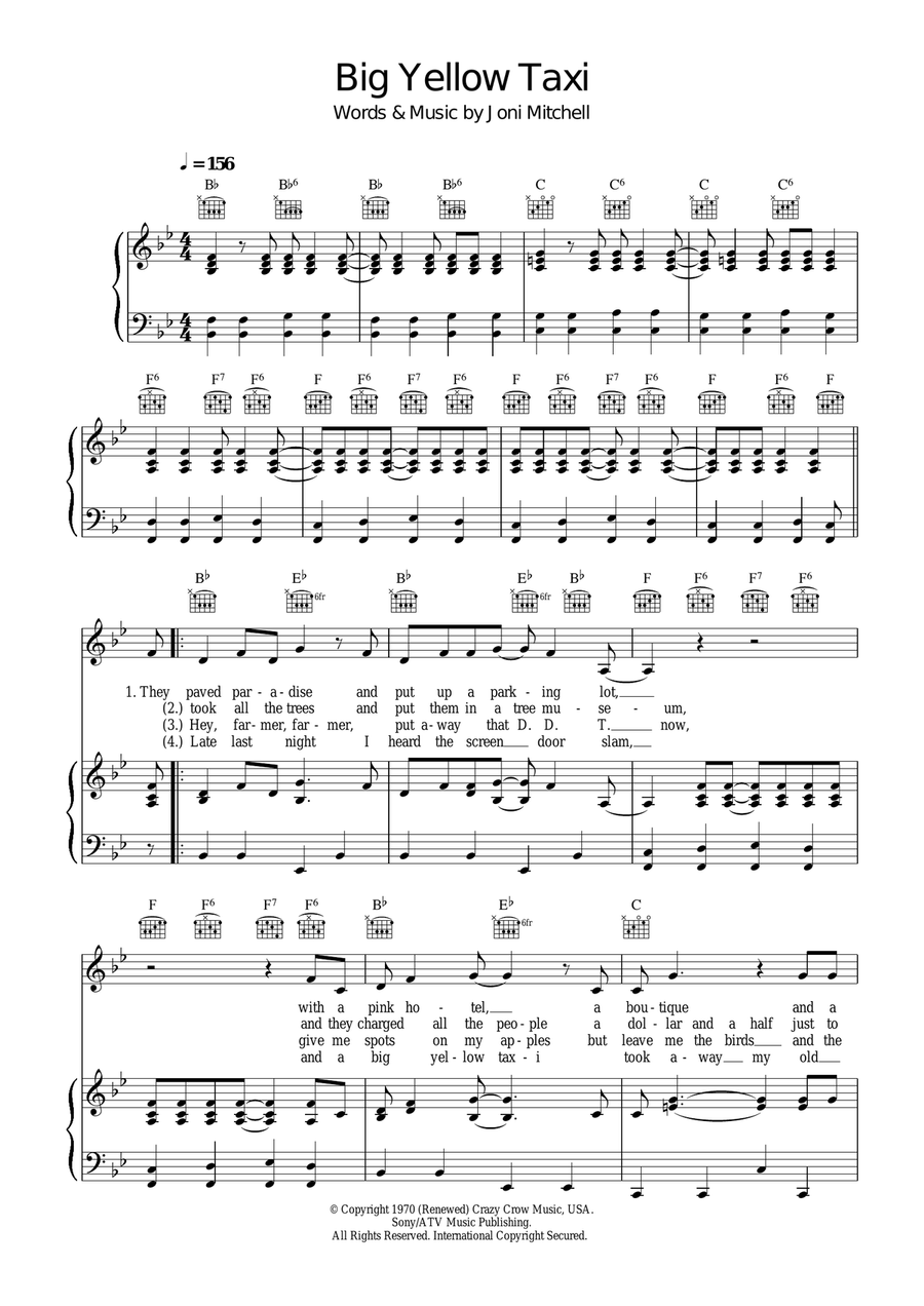 Big Yellow Taxi Big Yellow Taxi Acoustic Guitar scores gallery preview page 1
