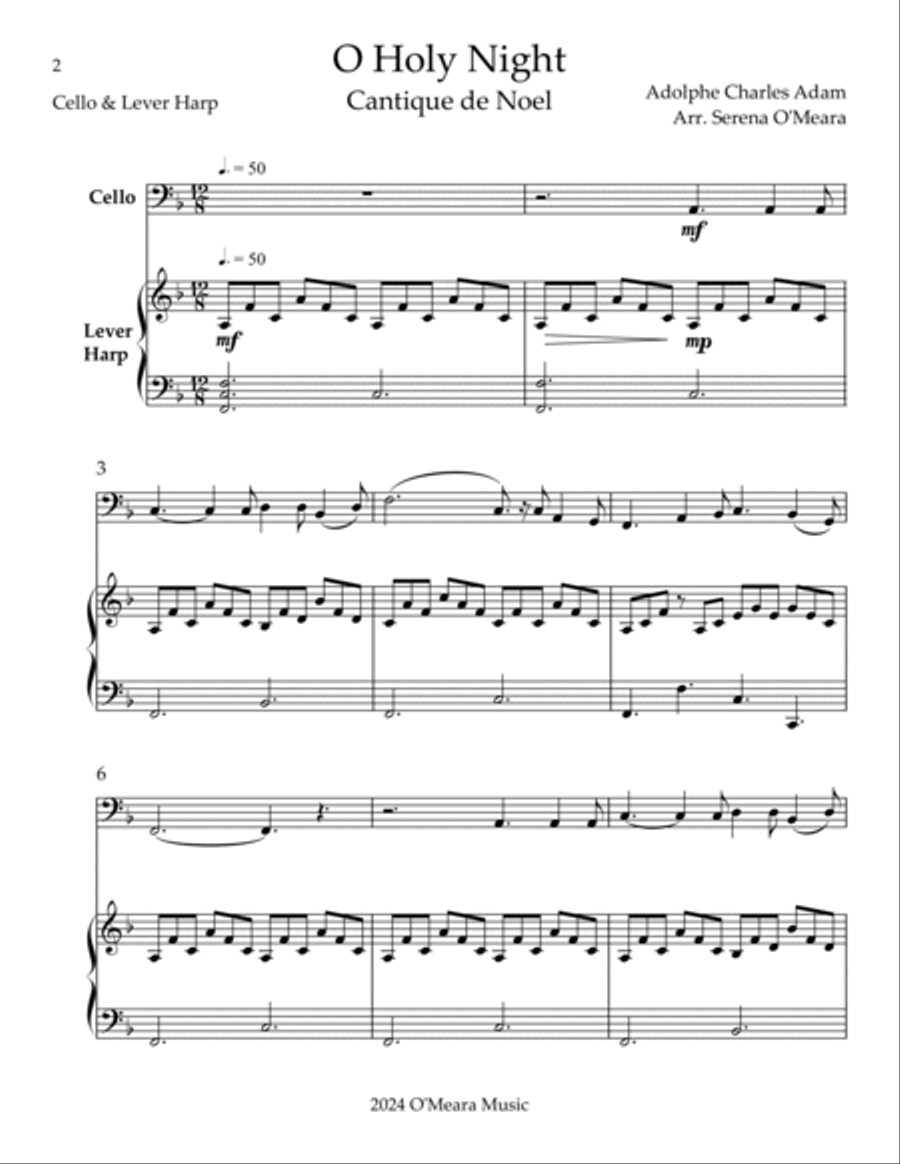 O Holy Night, Duet for Cello & Lever Harp String Duet scores gallery preview page 2