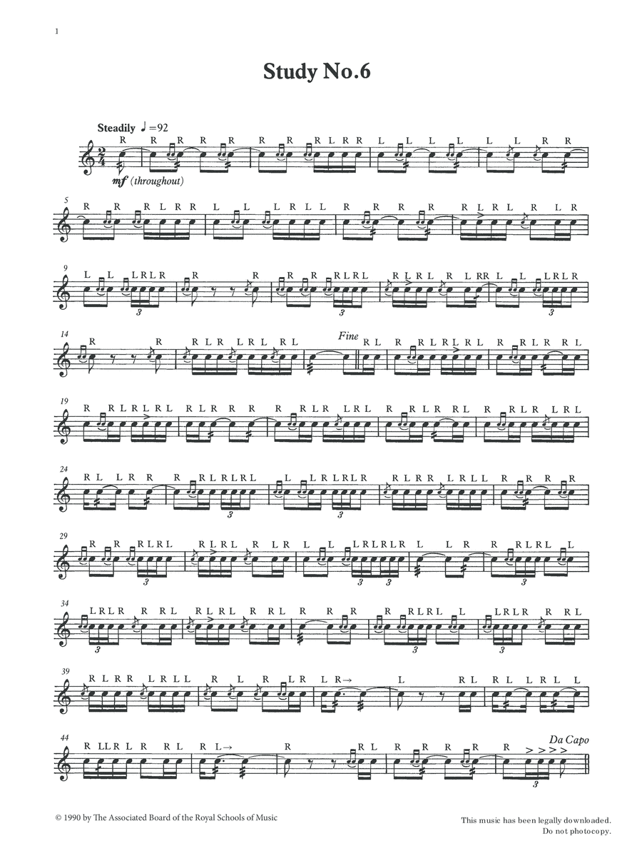 Study No.6 from Graded Music for Snare Drum, Book III Percussion scores gallery preview page 1