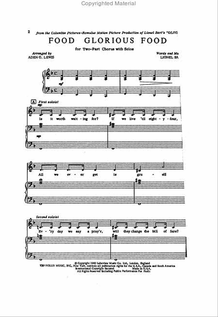 Food Glorious Food (from Oliver) 2-Part scores gallery preview page 2
