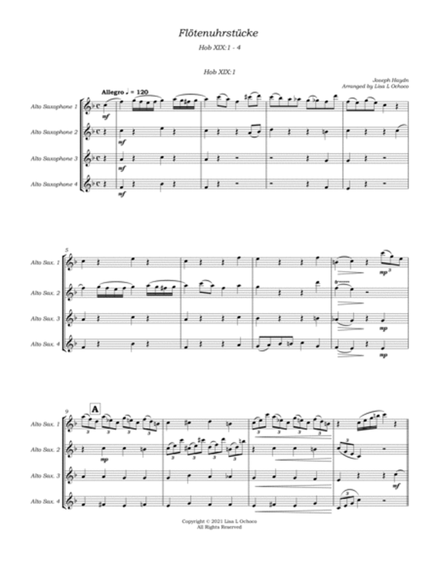 Flötenuhrstücke HobXIX:1-4 for Saxophone Quartet image number null