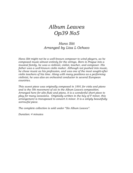 Album Leaves Op39 No5 for Alto Flute and Piano image number null