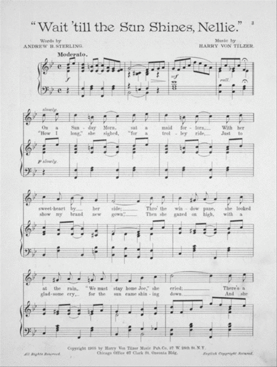 Wait 'Till the Sun Shines, Nellie. Harry Von Tilzer's Great Novelty Marcy Song Voice scores gallery preview page 2
