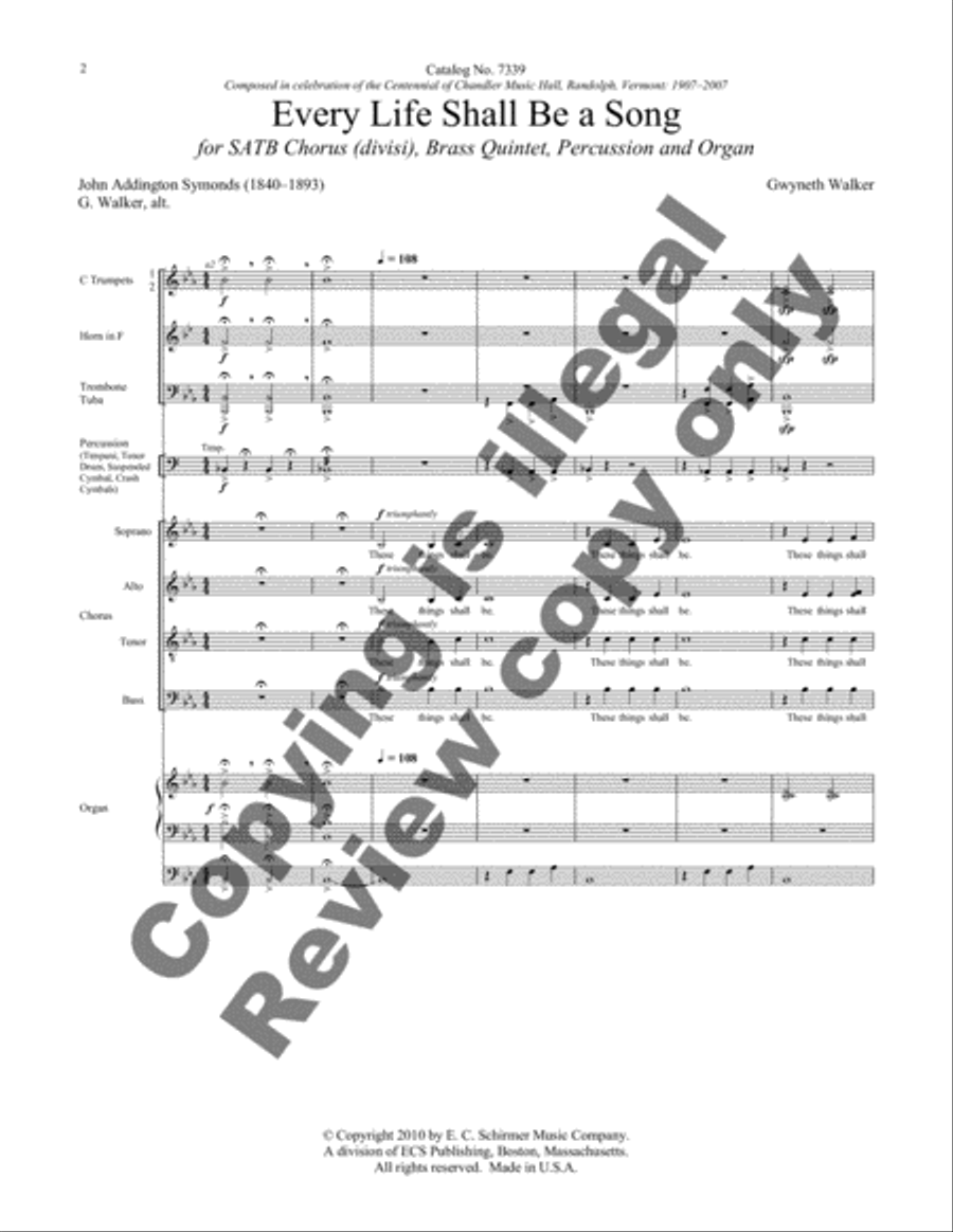 Every Life Shall Be a Song (Organ/Full Score)