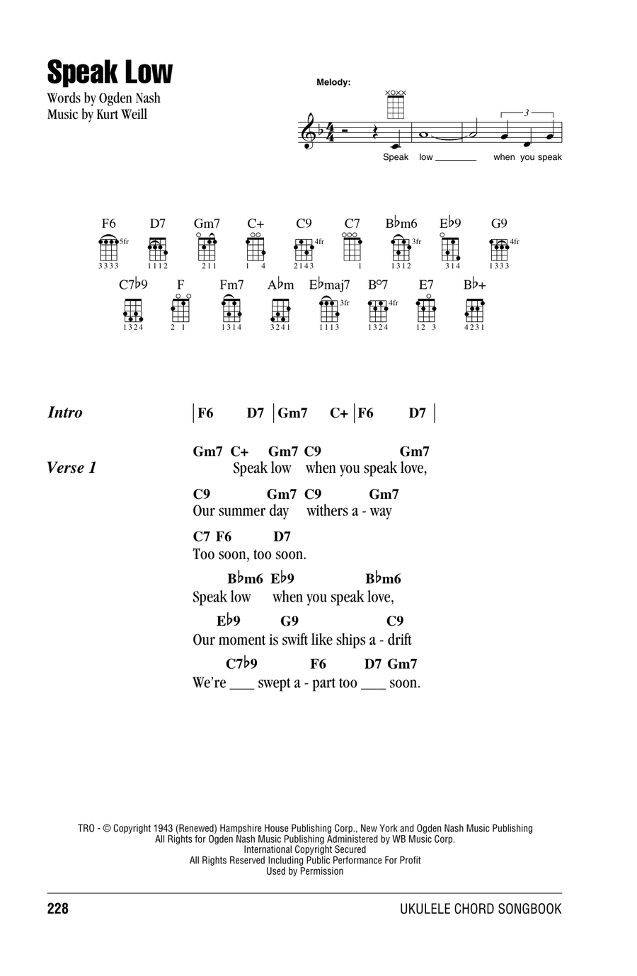 Speak Low Speak Low Ukulele scores gallery preview page 1