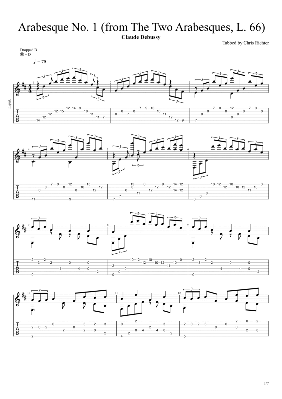 Arabesque No. 1 from Two Arabesques (Claude Debussy) Acoustic Guitar scores gallery preview page 1