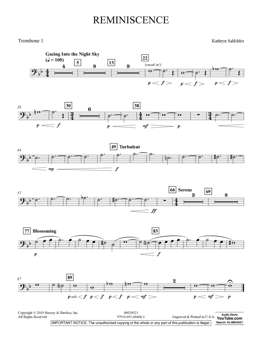 Reminiscence - Trombone 1 Trombone scores gallery preview page 1