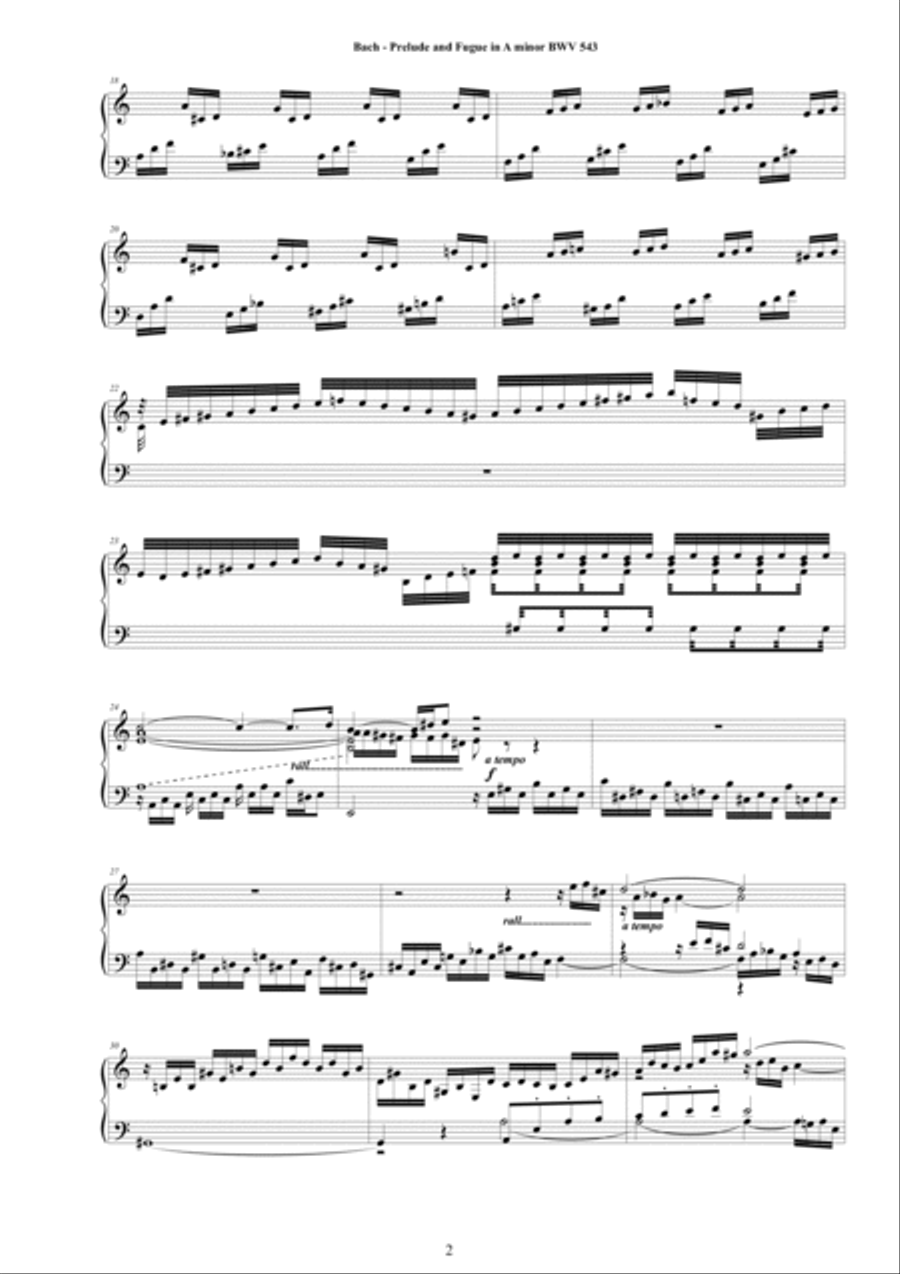 Bach - Prelude and Fugue in A minor BWV 543 for Harpsichord or Piano Harpsichord scores gallery preview page 2
