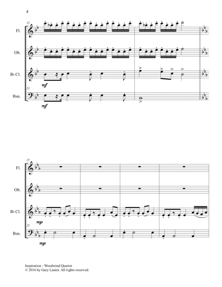 INSPIRATION (Woodwind Quartet – Flute, Oboe, Clarinet, Bassoon with Score and Parts) image number null