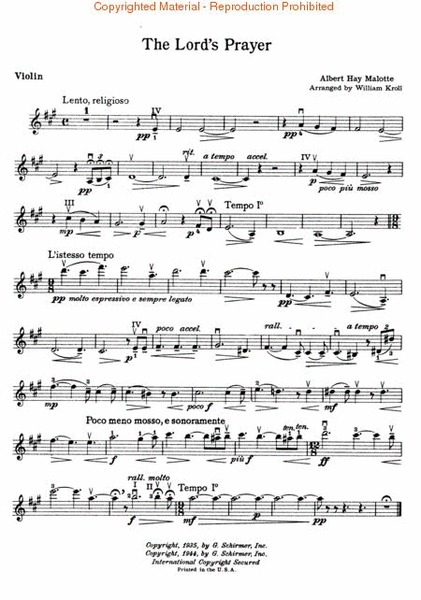 The Lord's Prayer by Albert Hay Malotte Violin Solo - Sheet Music